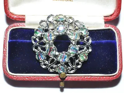 Sweet Vintage Brooch Of Rainbow Iris Glass Rhinestones Signed Hollywood • £6.99