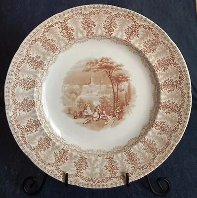 10½  BROWN TRANSFERWARE DINNER PLATE ~ City Hall New York ~ Charles Meigh~ 1840 • $150