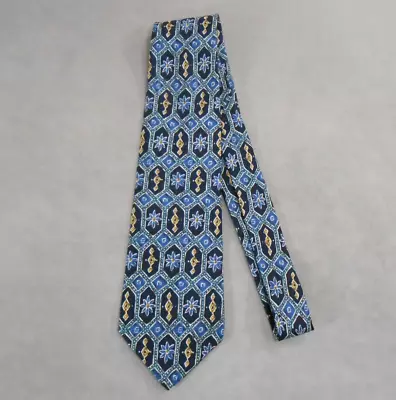 Vintage Essex Row Necktie 70s Mod Retro Disco Tie Floral Geometric Blue Wide • $20