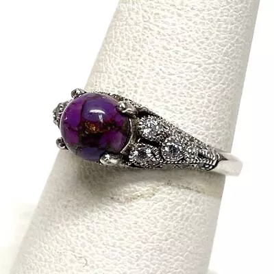 Sterling Silver Vntg Style Purple Mohave Turquoise & CZ Accent Ring Sze 6.75 • $19.99