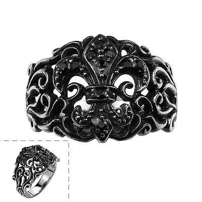 Stainless Steel Gothic Biker Tribal Ring Black Men's Unisex Cross Crown B192 • $9.99