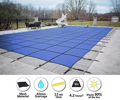 GLI Secur-A-Pool Blue Mesh Rectangle Swimming Pool Safety Cover - (Choose Size) • $797.77