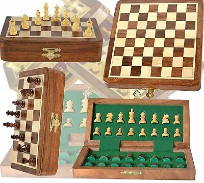 SOUVNEAR 5inch Folding Hand Made Wooden Magnetic Travelling BEST Chess Set • $21