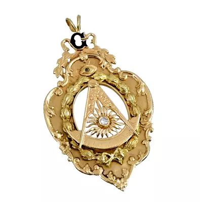 LARGE ANTIQUE MASONIC 14K GOLD  PENDANT 0.25 Ctw DIAMOND / 28 Grams FREEMASONS • $2875