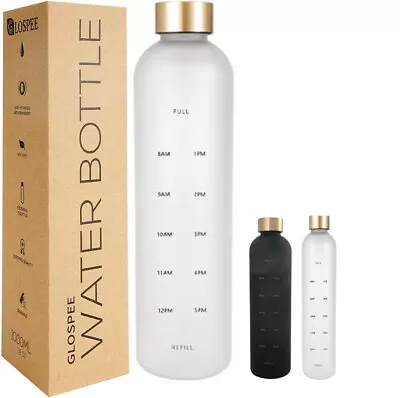 1L Water Bottle Motivational Drink Flask With Time Markings BPA Free • $16.99