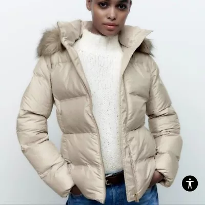 Zara Removable Faux Fur Hood Water And Wind Protection Puffer Jacket M Mink • $99