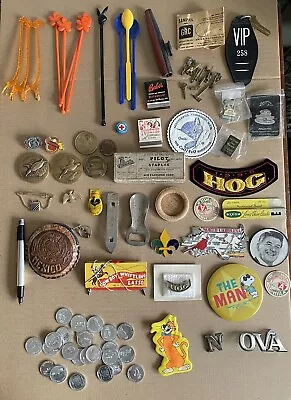 Vintage Junk Drawer Lot Advertising Railroad Magnets Pins Swizzle Sticks Etc • $24.95