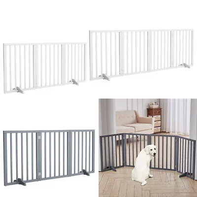 Folding 3/4 Panel Wooden Dog Gate Freestanding Pet Fence Baby Safety Barrier UK • £30.95