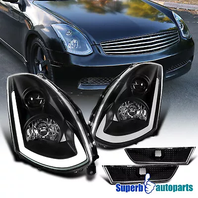 Fits 2003-2007 Infiniti G35 Coupe Black Projector Headlights+Side Marker Lights • $381.86