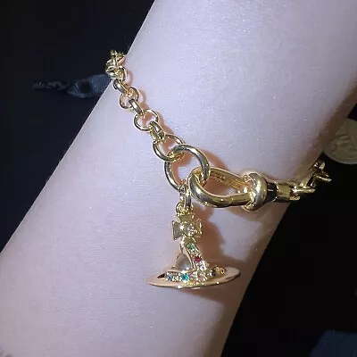 Vivienne Westwood Nana Gold Tone Crystal 3D Orb Saturn Charm Bracelet#028 • $69