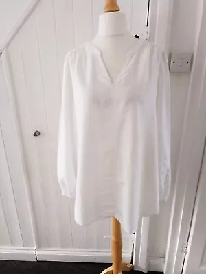 Ladies Marks And Spencer White Linen Blend Tunic Top Size 16 New With Tag  • £8.99