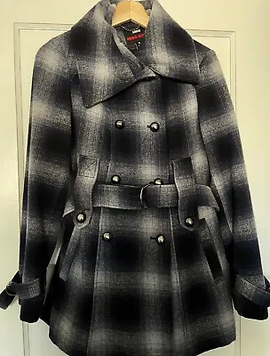 M60 Miss Sixty Womens S Blue Plaid Winter Jacket Belted Peacoat Nwot • $30