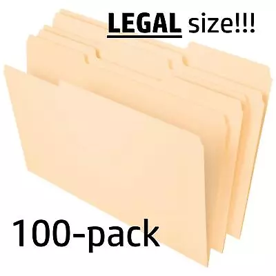 100 Office Depot® LEGAL Size Manila File Folders 1/3 Tab Cut Left Right Center • $22.44