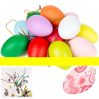 24X Easter Eggs Tree Decoration Plastic Hanging Gift Home Party DIY Drawing • £3.99