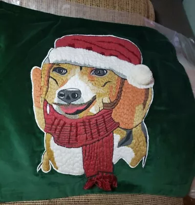 Frontgate Christmas Pillow Cover W Dachshund  - Velveteen-  Green - 20 In Square • $60