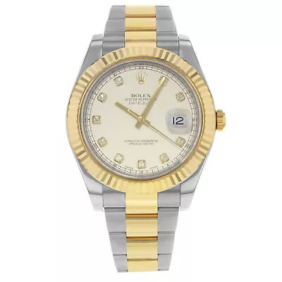 Rolex Datejust II 18K Yellow Gold Steel Cream Diamond Dial Men Watch 116333  • $12499