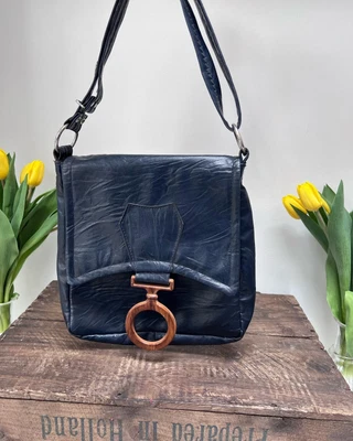 £30 • Buy Vintage Women's 60s Navy Leather Shoulder Bag By Maclaren Norwich Large Buckle