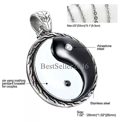 Mens 316L Stainless Steel Retro Tai Chi Bagua Yin Yang Fish Pendant Necklace 22  • $11.99