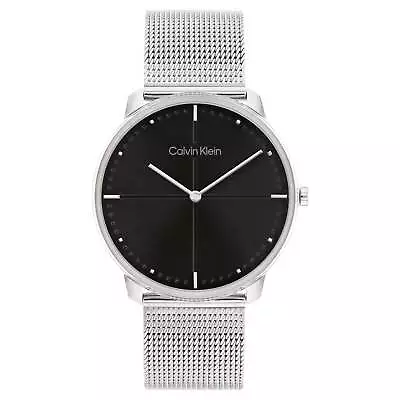 Calvin Klein Silver Mesh Black Dial Unisex Watch - 25200152 • $209