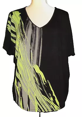 Vanilla Sugar Top ~ Womens XL ~ Black W/Lime Green Abstract Design • $14