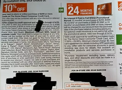 Home Depot Coupon 10% Off  Or Up To 24mo Financing Expiration 4/14/2024 • $2.25