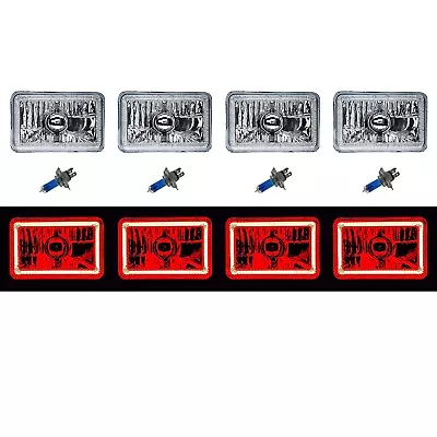 4X6  Red LED COB Halo Crystal Glass / Metal Headlight Light Bulb Headlamp Set • $299.95