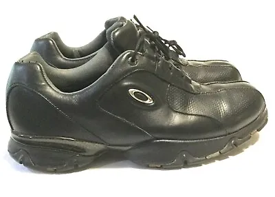 OAKLEY GOLF SHOES Men's 10 Rare Black Leather Soft Spikes Tuxedo Driver W/ Icons • $129.99