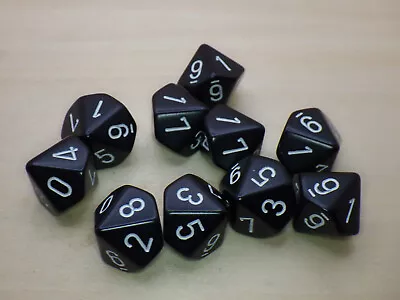 Chessex Dice 10d10 Black With White 16mm Tabletop Roleplay Gaming RPG Board • $5.99