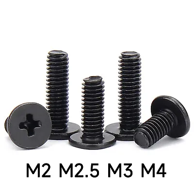 100 X  M2 M2.5 M3 M4 Laptop Phone Phillips Ultra Thin Flat Head Screw Black Zinc • £1.85