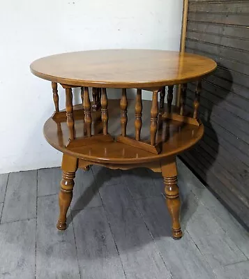 Vintage Ethan Allen Maple Wood Revolving/Rotating 2-Tier Drum End Table 10-8586 • $369