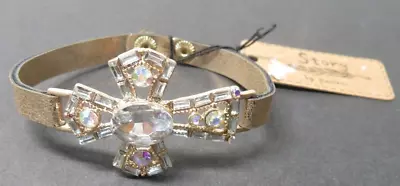 NWT Story By DaVinci Shimmering Crystal Rhinestone Cross Leather Bracelet • $16.95