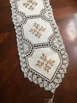 Handmade Crochet Lace Rose Design Runner 16  X 72  • $12.99