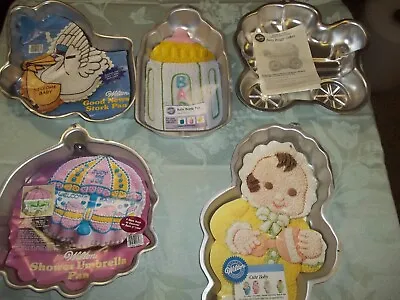 Vintage Lot Of 5 BABY SHOWER  WILTON Cake Pans 70s-2007-  ( LOT 20) • $39.99