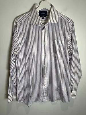 Faconnable Striped Cotton Shirt Size 16 R VGC Smart Casual White Purple • £24.50