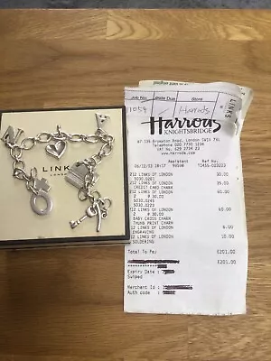 Links Of London Classic Silver Bracelet & Charms  Genuine With Harrods Receipt • £120