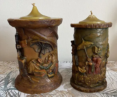 Vintage German Hand Carved Candle Lot Of 2 Diese Kerze Johann Gunter Books Field • $99.99