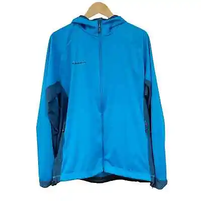 Mammut Jacket Mens Large Blue Lemah Softshell Hooded Hiking Camping Outdoor • $59