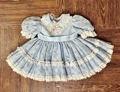 VTG Precious Baby Girl Ruffle Lace Full Circle Party Dress Pastel Blue Frills • $35.99