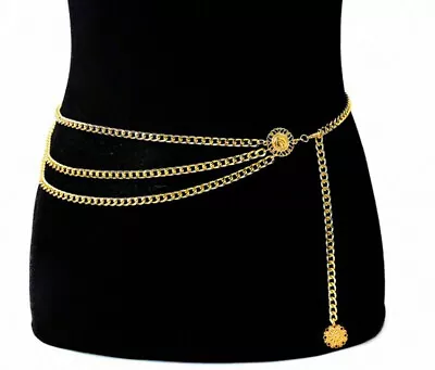 Women Vintage Gold Coin Metal Retro High Waist Charm Waistband Tassel Chain Belt • £4.89