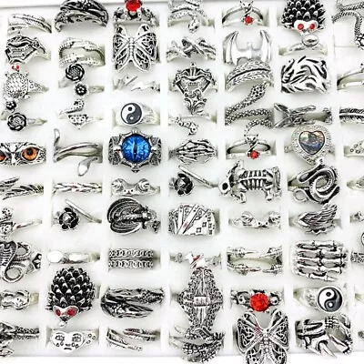 Wholesale 50 Vintage Rings For Men Women Silver Plated Punk Style Skull Animals • $16.79