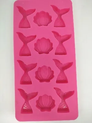 Pink Flexible Silicone Mermaid Tail Sea Shell Ice Cube Freeze Chocolate Mold • $12.79