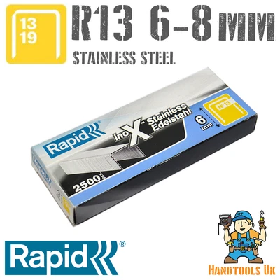 £21.48 • Buy Rapid R13 (13 Series) STAINLESS STEEL Staples 2500 Box 6 & 8mm (R13, R23, R33)