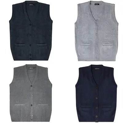 Mens Sleeveless V Neck Jumper Button Up Sweater Tank Top Cardigan Casual (905) • £11.99