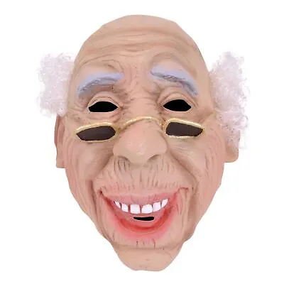 Men's Old Man Mask With Hair - Creepy Halloween Fancy Headwear • £13.05