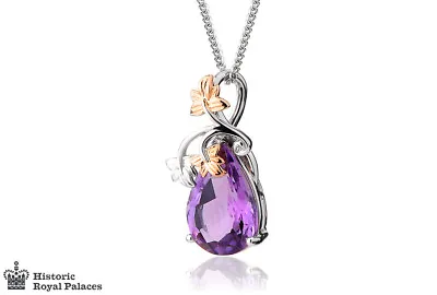 £500 • Buy NEW Welsh Clogau 18ct White & Rose Gold Great Vine Amethyst Pendant £1000 Off!