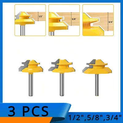 45 Degree 3PCS Lock Miter Router Bit Set1/2 5/8 3/4  Cutting Height1/4 Shank • $19.99