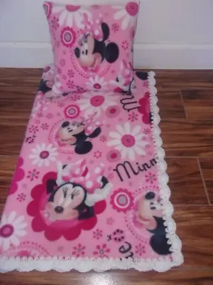 Minnie Mouse Pink Soft-baby-blanket-fleece-crochet-edge- & Pillow Cover • $19.95