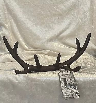 Cast Iron Antler Coat Rack Rural Indoor Outdoor Heavyweight Wall Mounted Hooks • £9