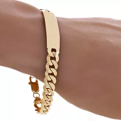 14k Yellow Gold Solid Curb Cuban Link Chain ID Bracelet 7.5  10.2mm 21.1 Grams • $1371.99