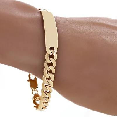 14k Yellow Gold Solid Curb Cuban Link Chain ID Bracelet 9  10.2mm 25.3 Grams • $1625.49